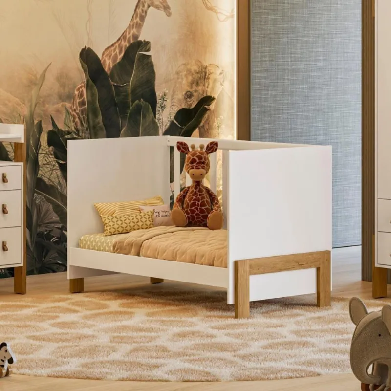 Berço Mini Cama Fantasia em MDP e MDF Branco Acetinado com Estrado Regulável Qmovi