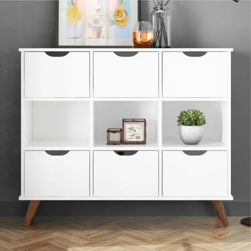 Conjunto Nicho Organizador Zuri 9 Espaços Retrô Branco + 2 Kits 3 Gavetas Brancas