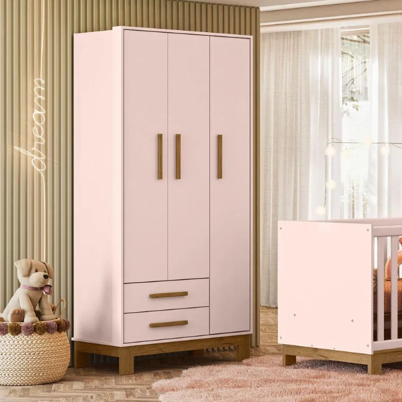 Conjunto Infantil Luar 4 Portas 6 Gavetas em MDP 94cm Rosa Luar
