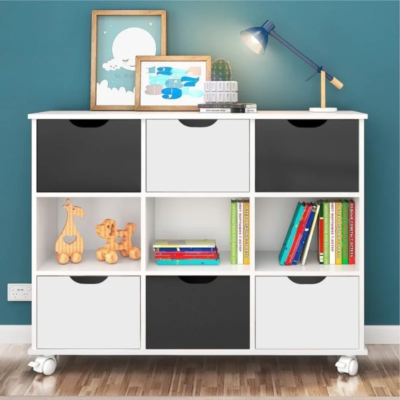 Conjunto Nicho Organizador Kenya 9 Espaços com Rodízios MDP Branco e Preto Qmovi