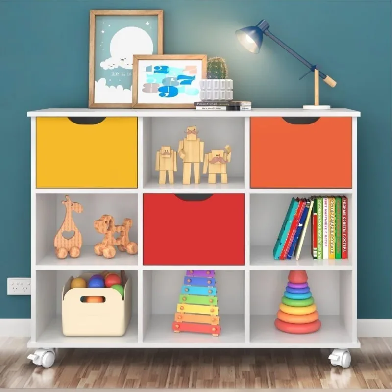 Conjunto Nicho Organizador Kenya 9 Espaços com Rodízios Branco com 3 Gavetas Qmovi