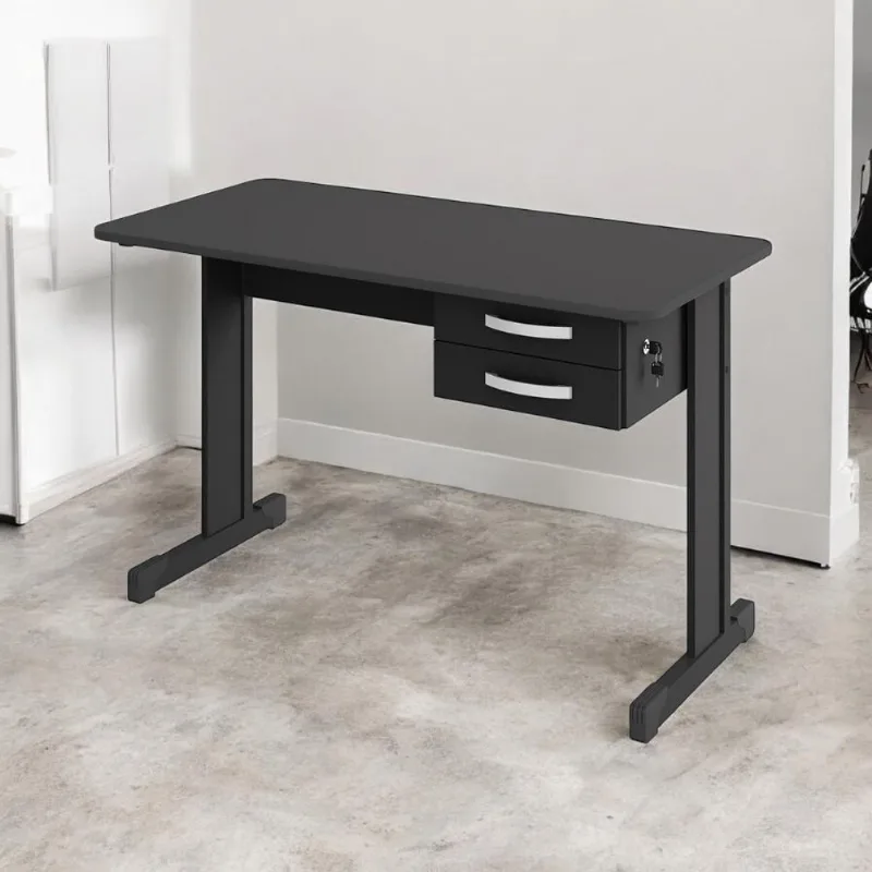 Mesa para Computador Retangular Light Moderno 1 Gaveta MDF 150cm Preto Plata Móveis
