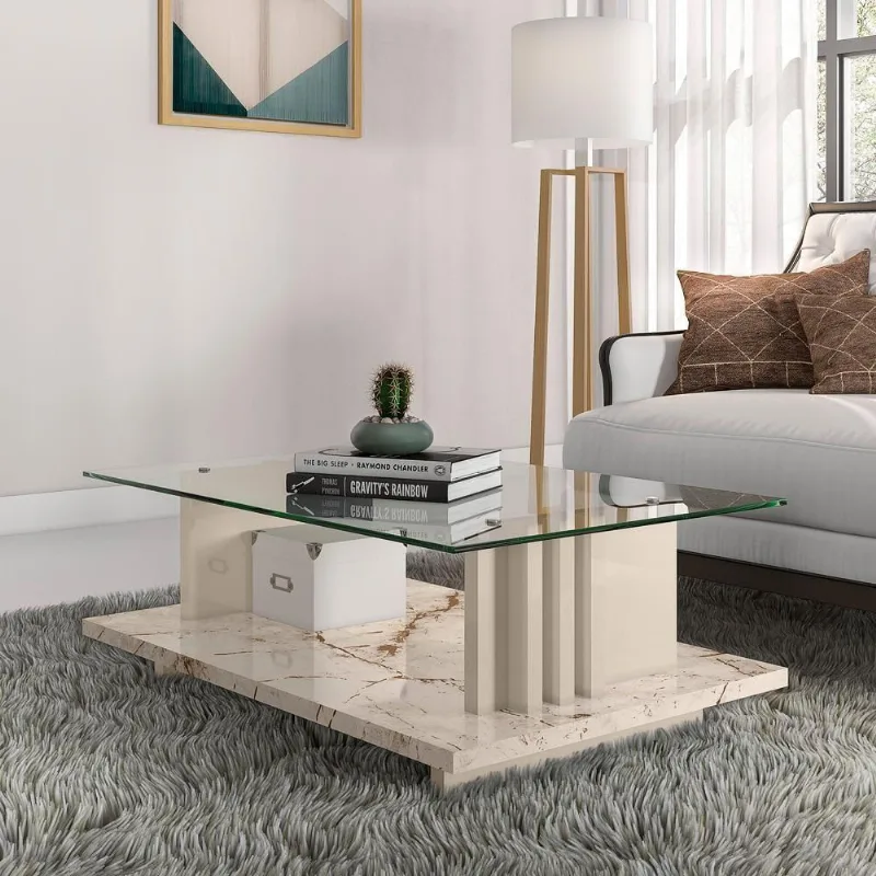 Mesa De Centro Domo Com Tampo Decorativo Calacata/off-white