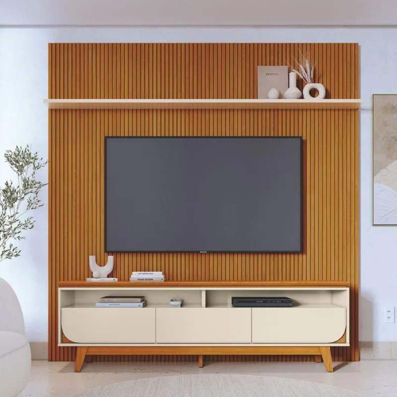 Kit Lyra Painel E Rack Com Painel Cinamomo/off-white