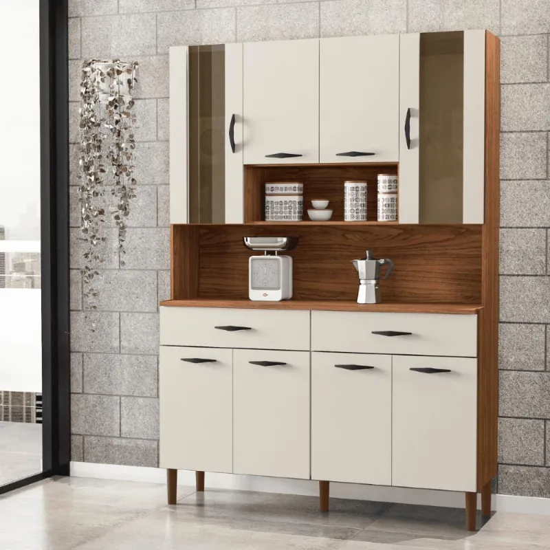 Kit Cozinha 8 Portas E Gavetas Savona Nogueira / Off White