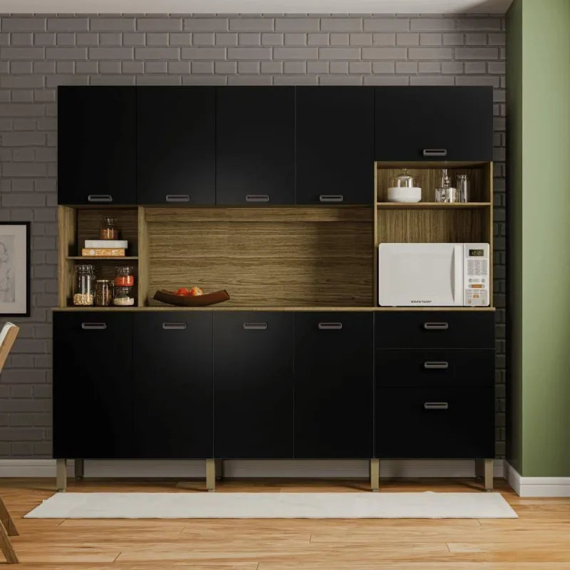 Kit Cozinha Armários E Portas Intense Freijó Nero