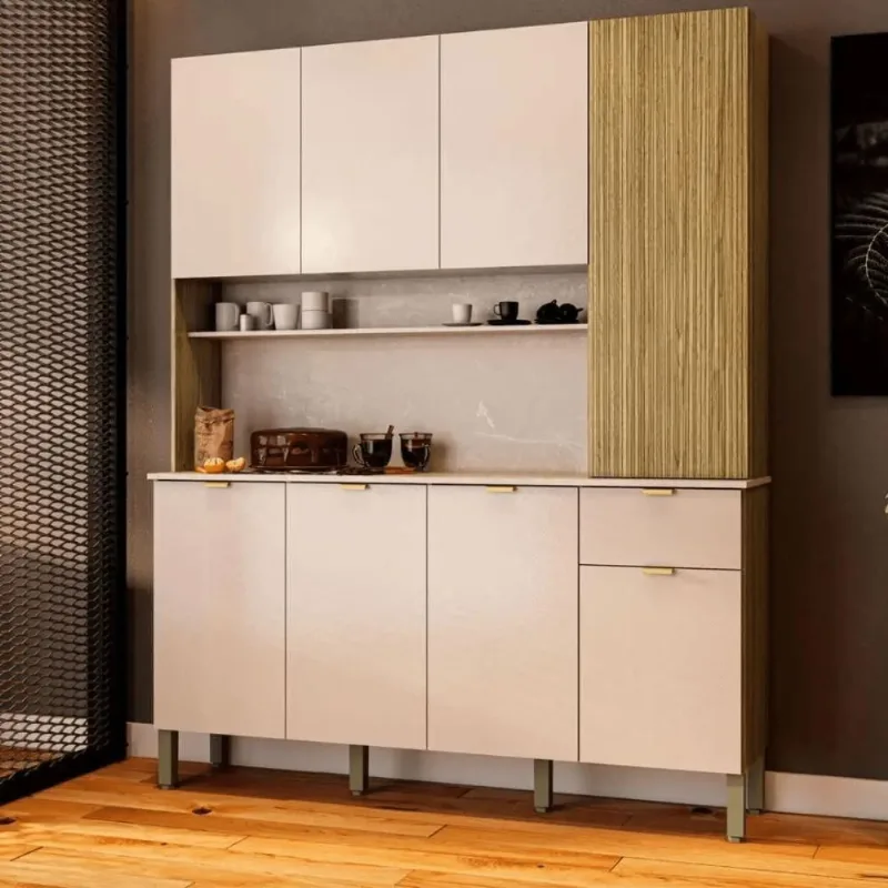 Armário de Cozinha Calmo 8 Portas 1 Gaveta 161cm Freijó Vanilla Kit's Paraná
