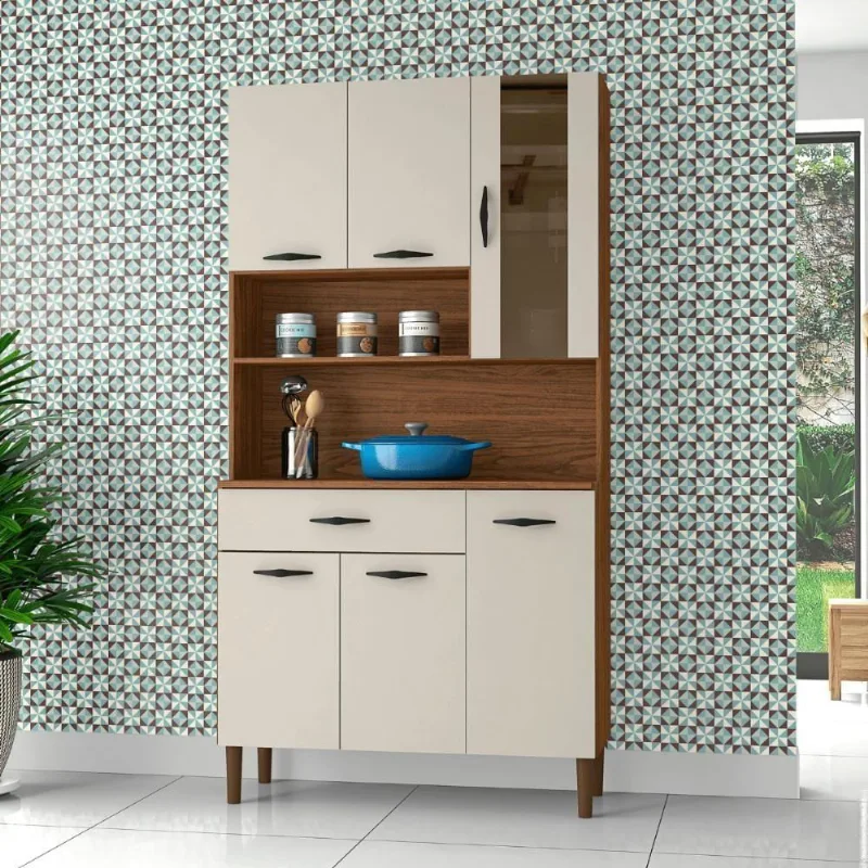 Kit Cozinha 6 Portas E Gaveta Golden Nogueira / Off White