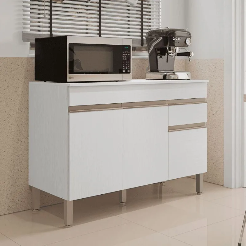 Balcão de Cozinha Line 3 Portas 1 Gaveta MDP 120cm Cinza Supremo Kit's Paraná