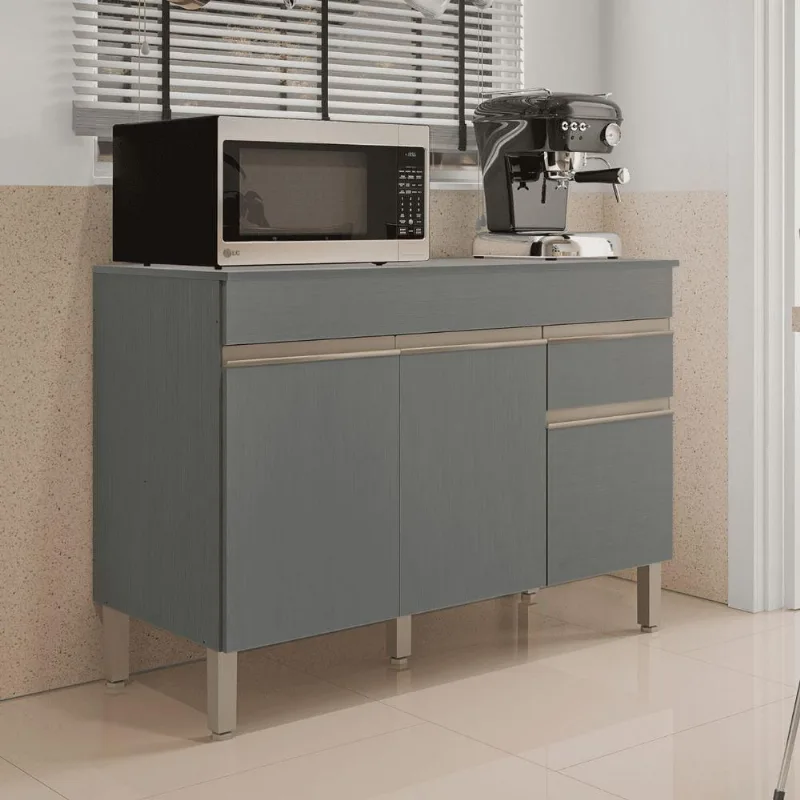 Balcão de Cozinha Line 3 Portas 1 Gaveta MDP 120cm Gris Alpha Line