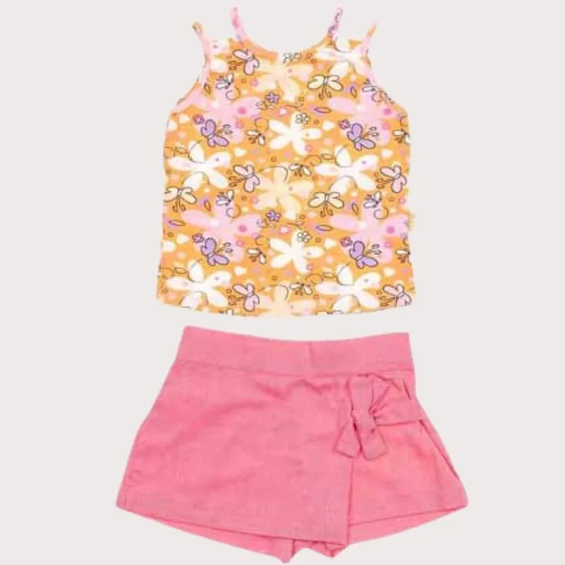 Conjunto Infantil Menina Regata Suedine e Short Saia Tecido algodão