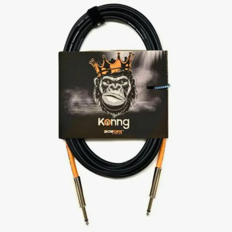 Cabo Tecniforte Koong Gorilla 6,09M P10 Reto Banhado a Níquel - Ideal para Guitarra, Violão e Baixo