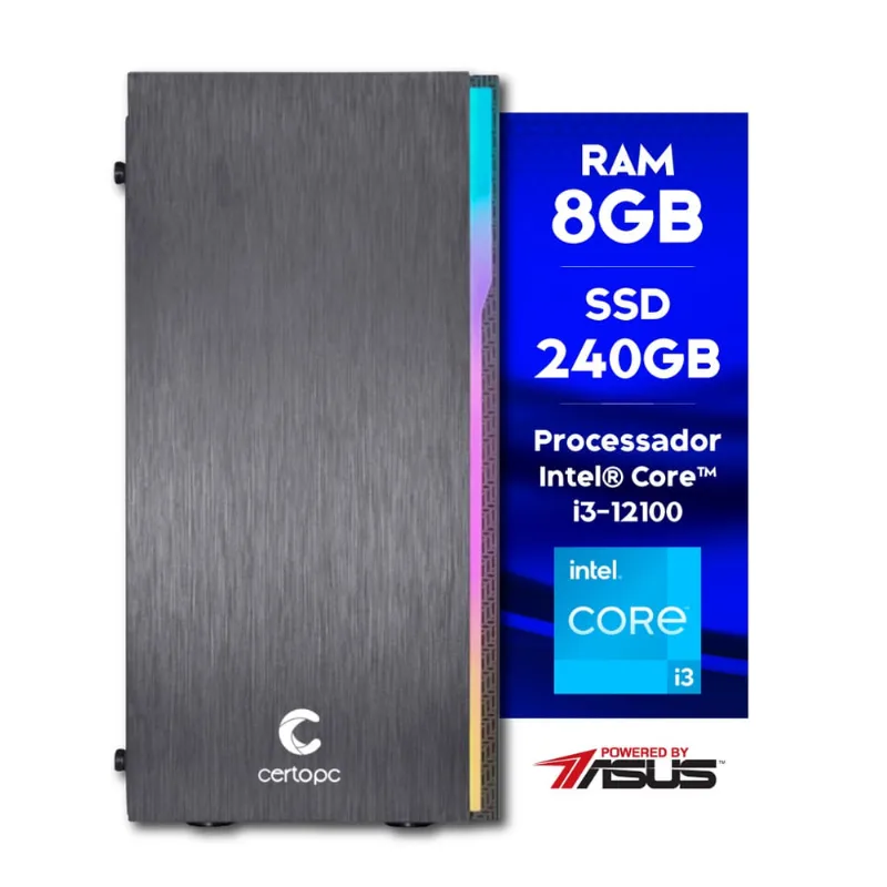 Computador Intel Core i3 12100 8GB ssd 240GB Powered by asus Certo pc Smart ii 4321
