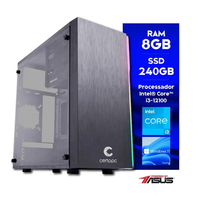 Computador Intel Core i3 12100 8GB ssd 240GB Win 11 sl Powered by asus Certo pc Smart ii 4322