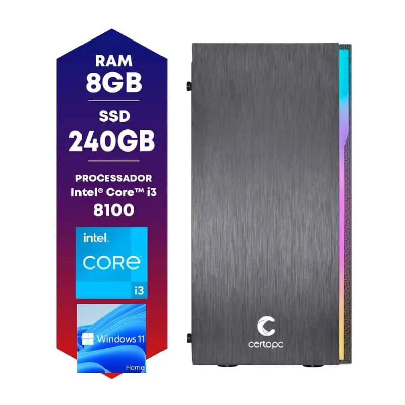 Computador Intel Core i3 8100 8GB ssd 240GB Win 11 sl Intel Graphics 630 Certo pc Smart ii 4328