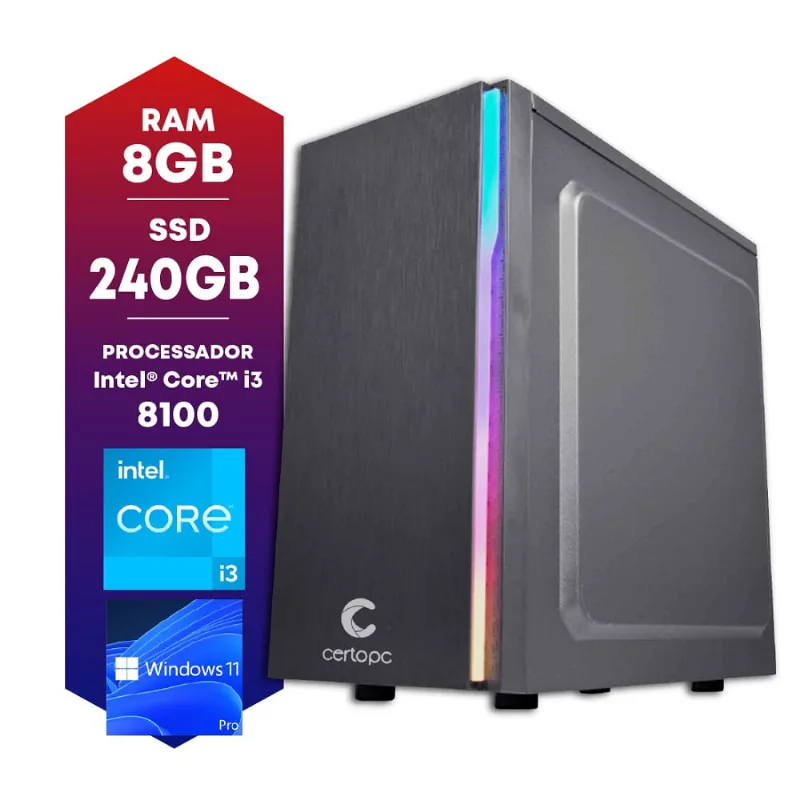 Computador Intel Core i3 8100 8GB ssd 240GB Win 11 pro Intel Graphics 630 Certo pc Smart ii 4329