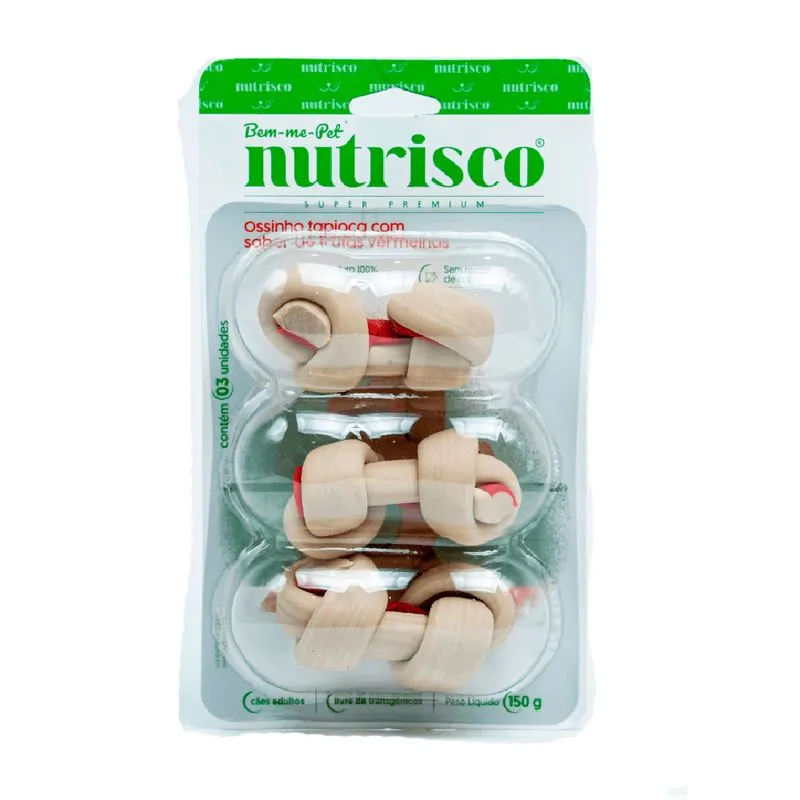 Osso Nó Vegetal Nutrisco Para Cães Tapioca Com Frutas Vermelhas 150g
