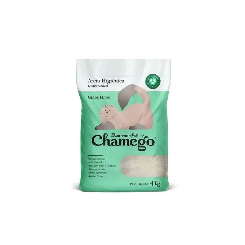 Areia Higiênica Biodegradável para Gatos Chamego Grãos Finos - 4 Kg