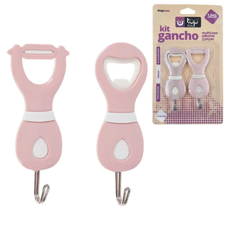 Kit Gancho Multiuso 2 Peças em Plástico Top Útil-Rosa