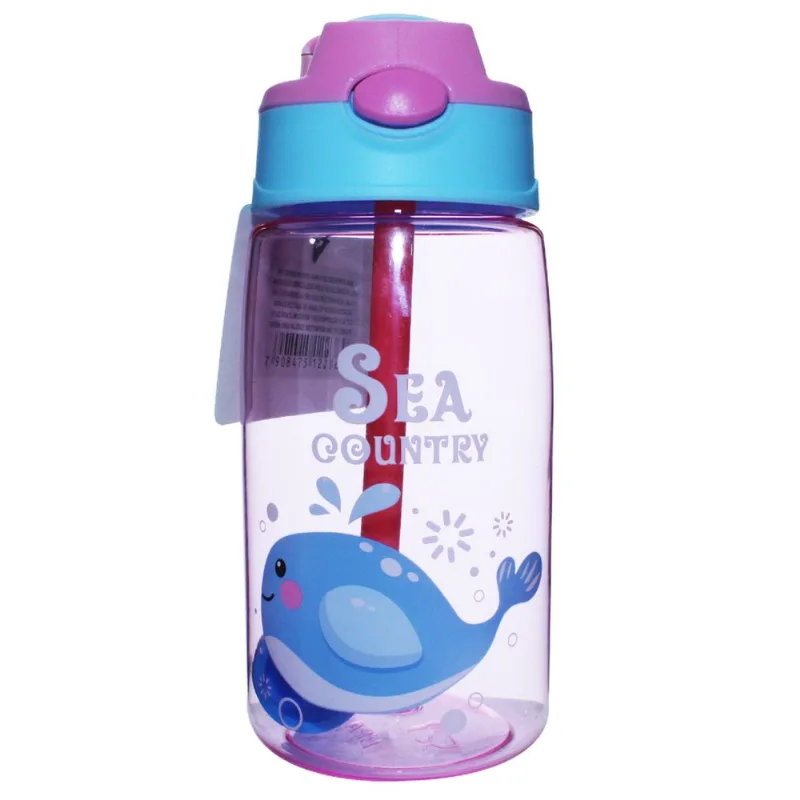 Garrafa Infantil C/ Alça + Canudo 480ml em Plástico Top Útil-Rosa