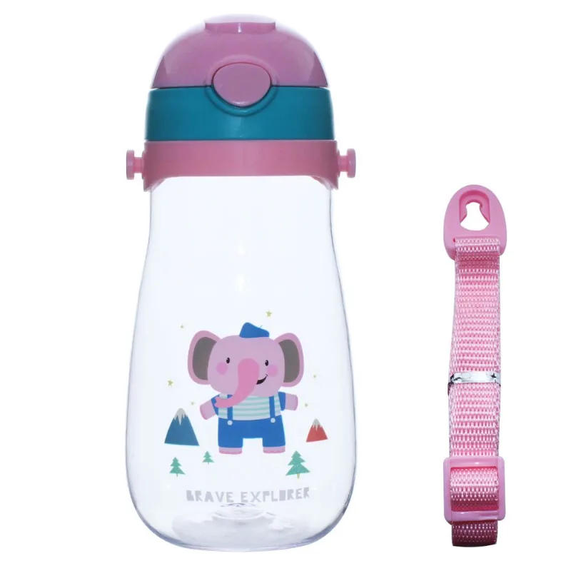 Garrafa Infantil 580ml C/ Canudo em Plástico Top Útil-Rosa