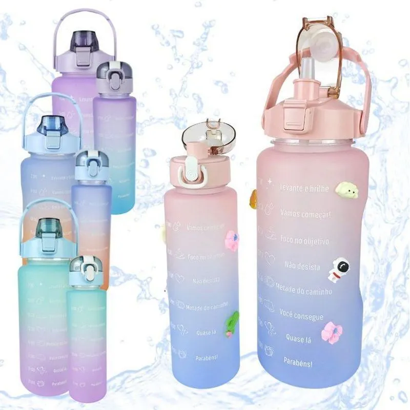 Kit Combo Garrafa Squeeze 2l + Garrafa 700ml Neon Adesivos
