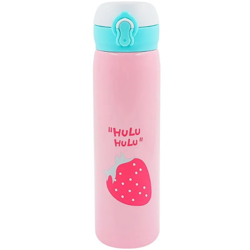 Garrafa Térmica Frutas Divertidas 500ml em Aço Inox Top Útil-Rosa