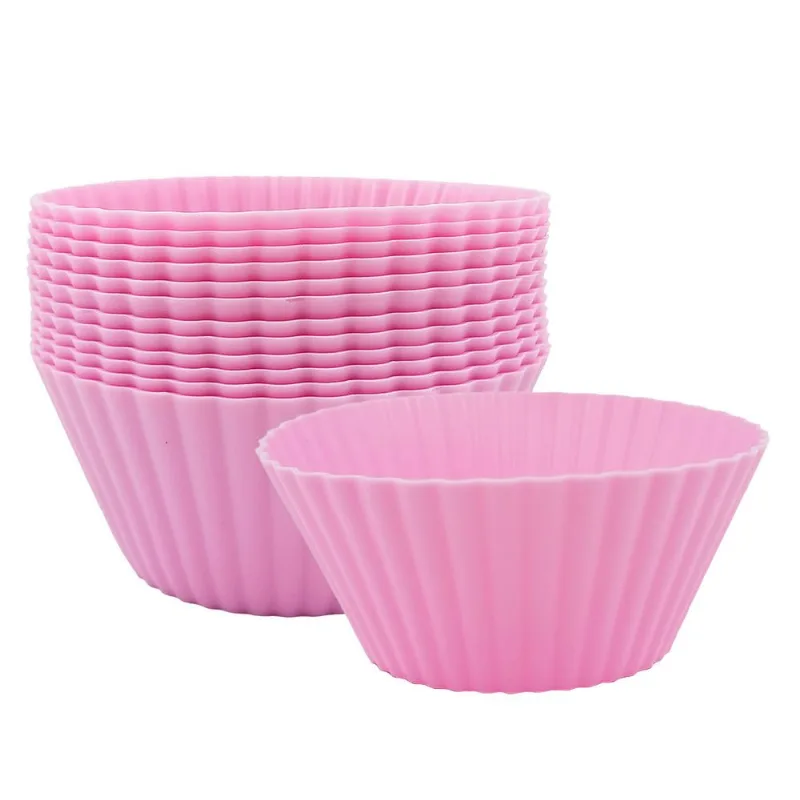 Jogo de Forma Muffin 12 Peças em Silicone Top Útil-Rosa