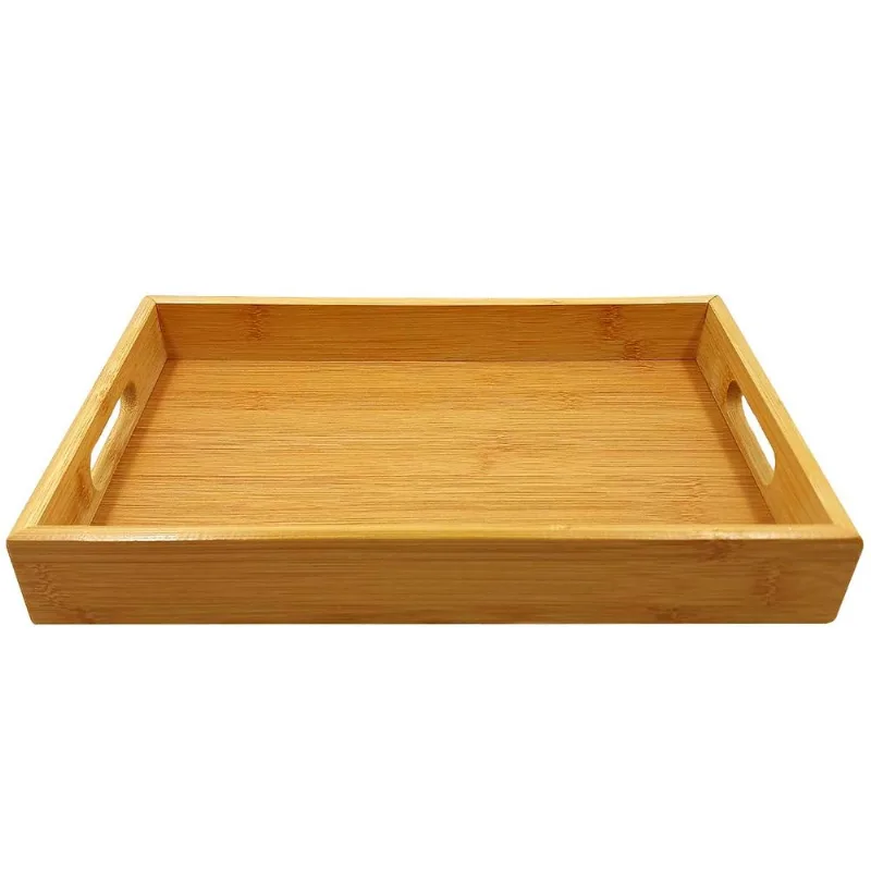 Bandeja Retangular C/ Alça 33x22cm Em Bambu Top Util