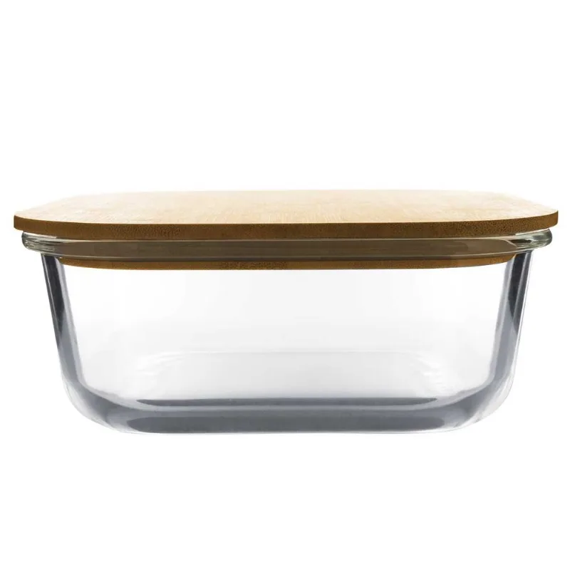 Pote Quadrado C/ Tampa Bambu 1200ml em Vidro Top Útil