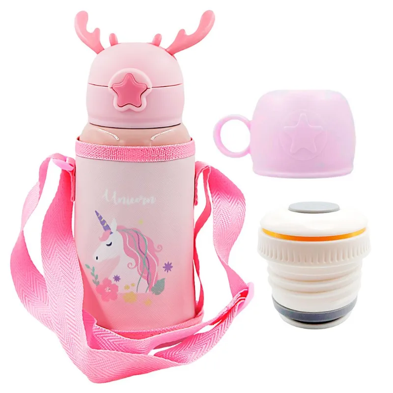 Garrafa Infantil C/ Alça 600ml em Aço Inox Top Útil-Rosa