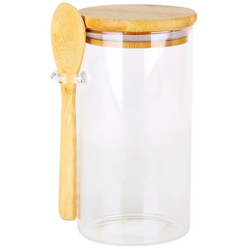 Pote C/ Tampa e Colher Bambu 900ml em Vidro
