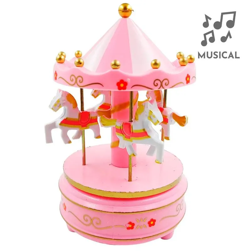 Carrosel Musical Decorativo 17x11x11cm em Plástico Top útil-Rosa