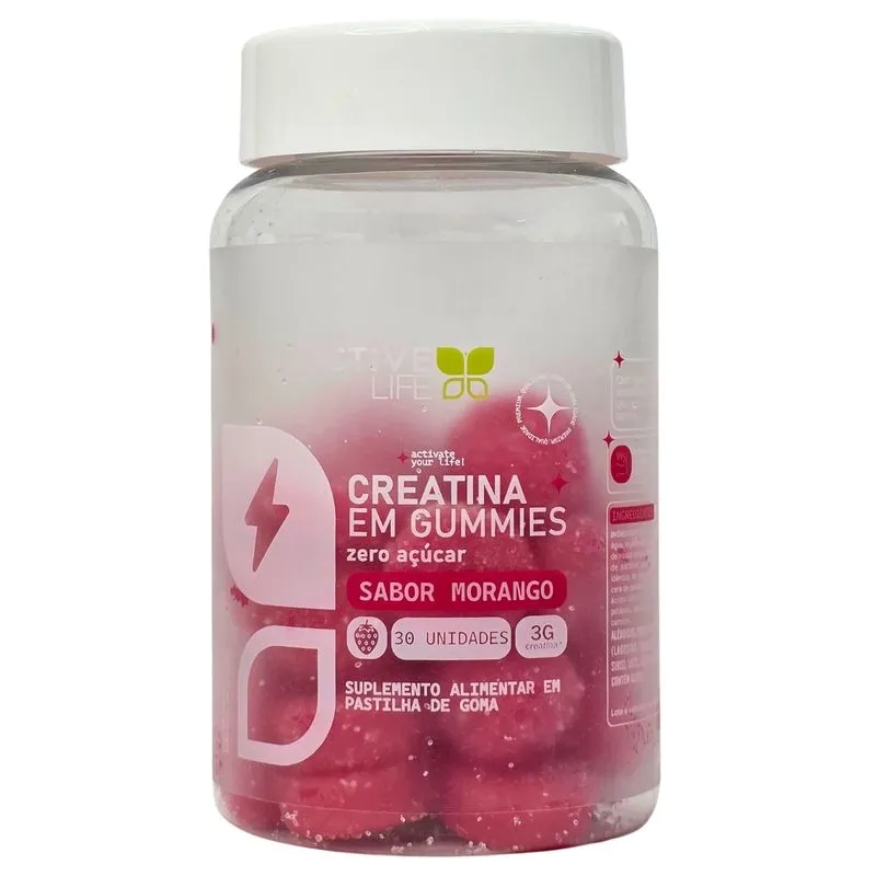 Creatina em Goma Suplemento Alimentar Morango Active Life 30 Unidades