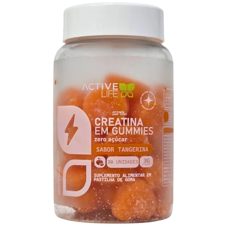 Creatina em Goma Suplemento Alimentar Tangerina Active Life 30 Unidades