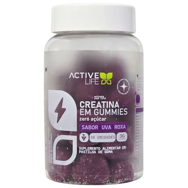 Creatina em Goma Suplemento Alimentar Uva Roxa Active Life 30 Unidades