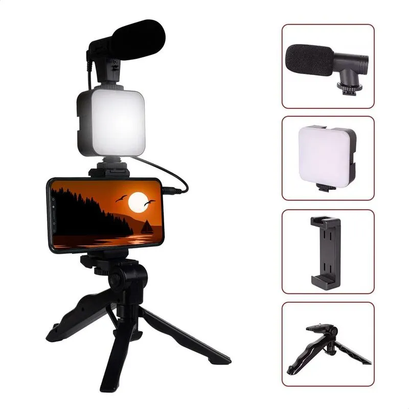 Kit Filmagem T-photo Com Microfone Tripé E Lâmpada U Unica U