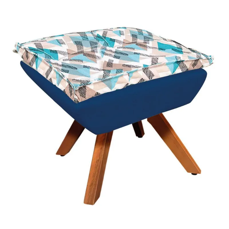 Puff Opala Composê Suede Traçado Azul D33 Base Giratória