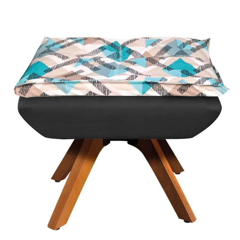Puff Opala Composê Suede Traçado Azul D33 Base Giratória