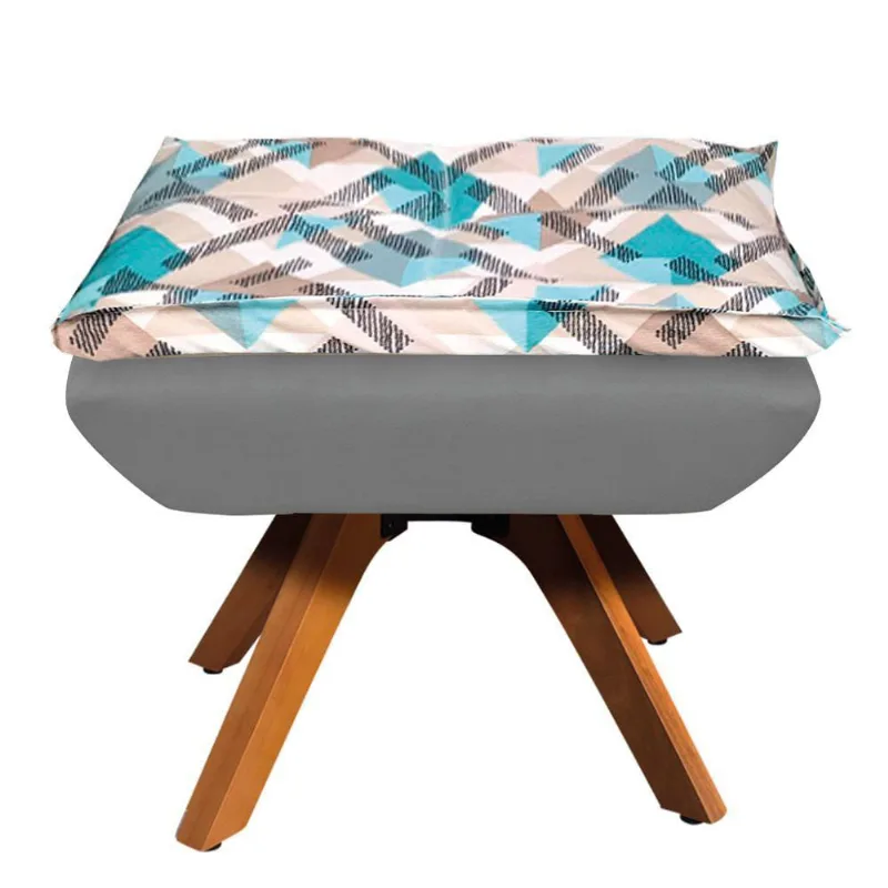 Puff Opala Composê Suede Traçado Azul D33 Base Giratória