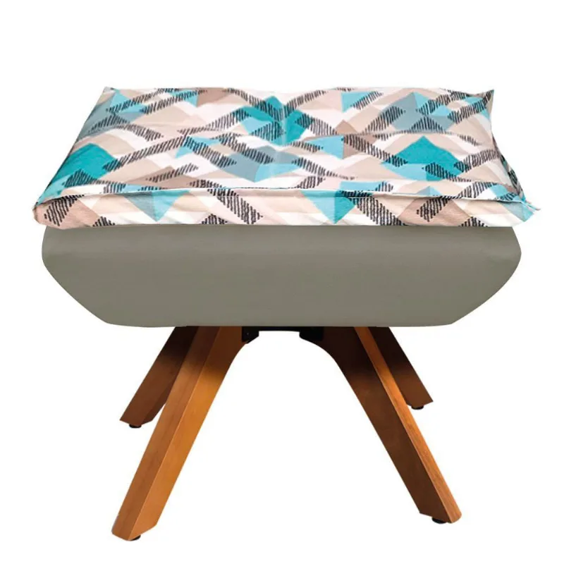 Puff Opala Composê Suede Traçado Azul D33 Base Giratória