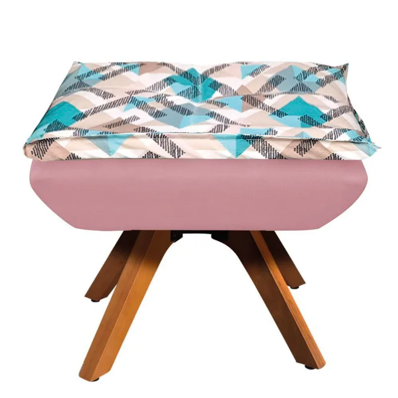 Puff Opala Composê Suede Traçado Azul D33 Base Giratória