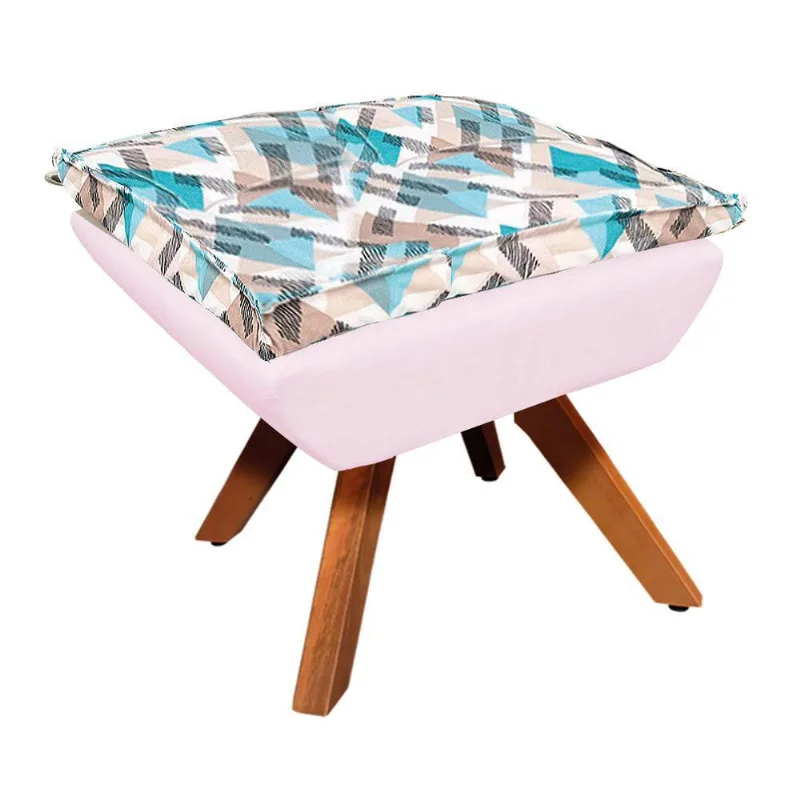 Puff Opala Composê Suede Traçado Azul D33 Base Giratória