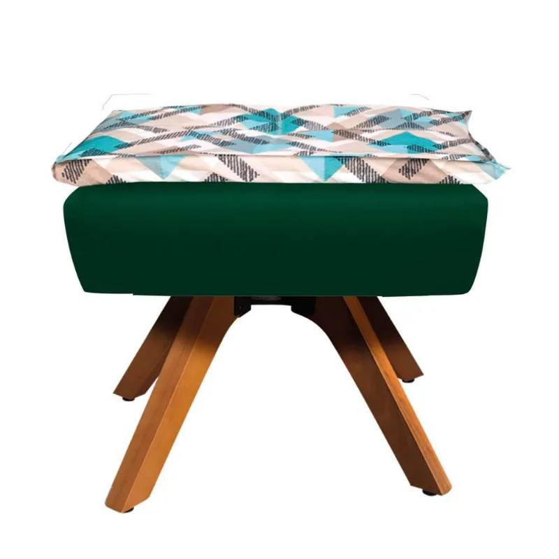 Puff Opala Composê Suede Traçado Azul D33 Base Giratória