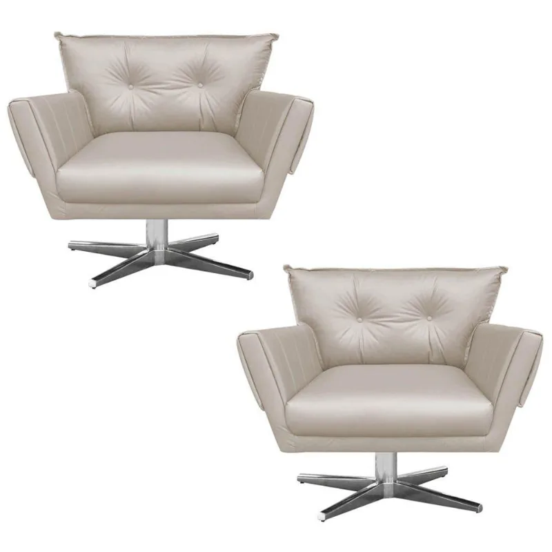 Kit 02 Poltronas Giratória Anitta Corino Bege D´rossi