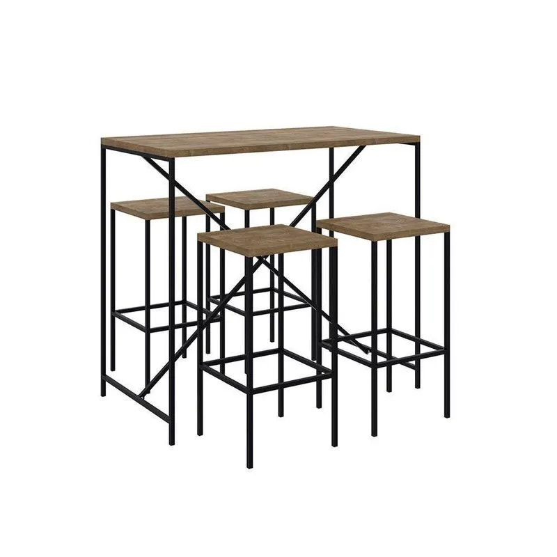 Conjunto Mesa Bancada Com 04 Banquetas Alta Steel