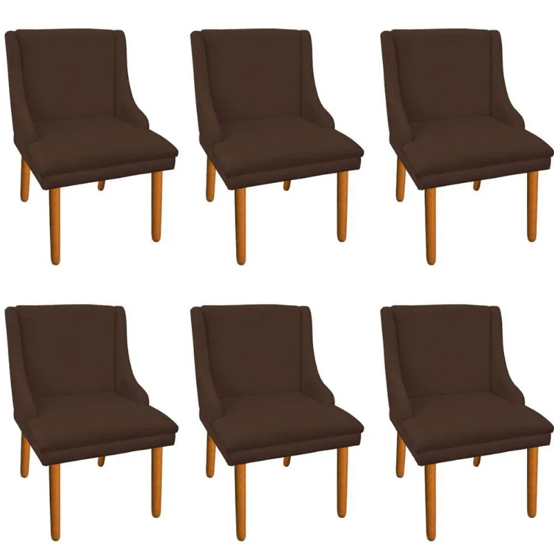 06 Cadeiras de Jantar Suede Pés Palito Castanho Marrom - DRossi