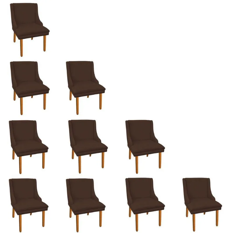 10 Cadeiras de Jantar Suede Pés Palito Castanho Cor Marrom - DRossi