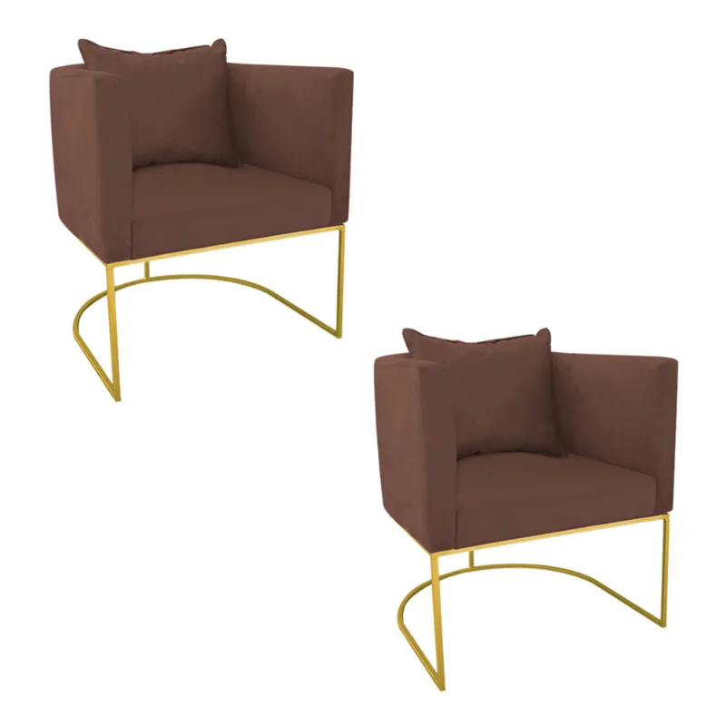 KIT 02 POLTRONAS PAOLA SUEDE MARROM BASE