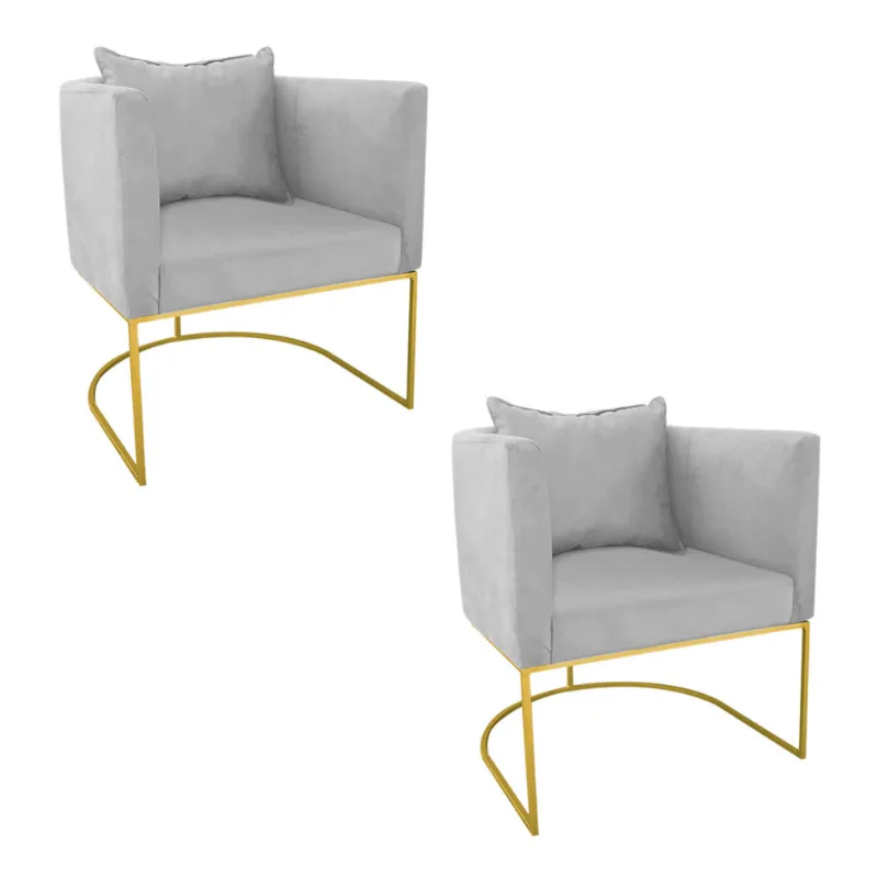KIT 02 POLTRONAS PAOLA SUEDE CINZA BASE